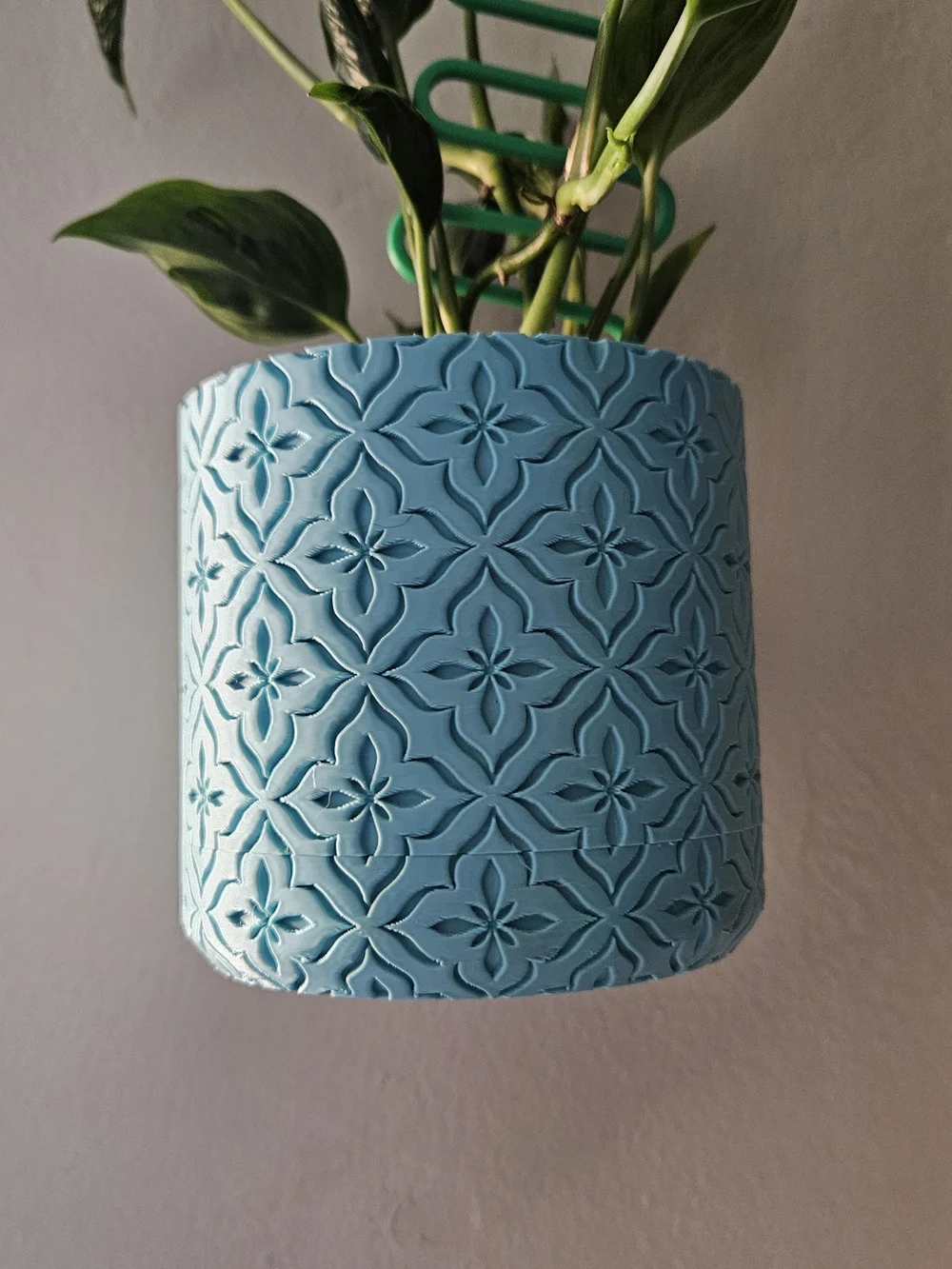 Decorative Teal Embossed Hanging Planter - 3d Printed